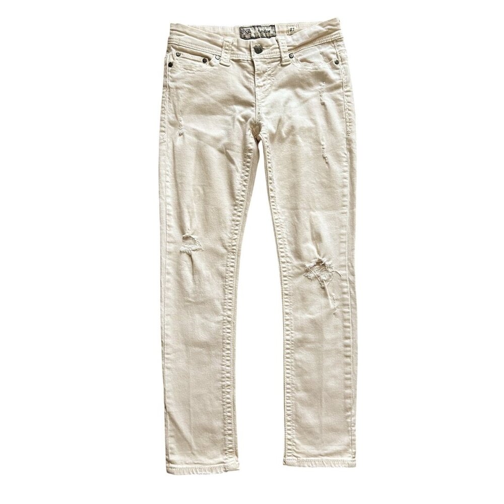 BKE‎ Payton Jeans Size 27 Cream Off White Stretch Light Distressed Casual Chic
